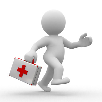 3d doctor run with  a suitcase inhands